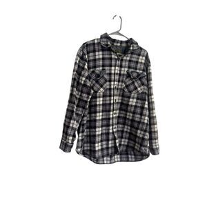 Anchorage Mens Black White Plaid Button Up Long Sleeve Flannel Shirt Top XL